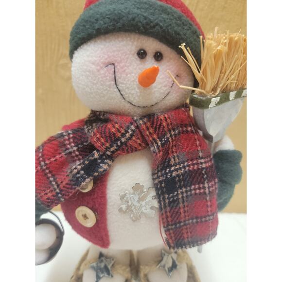 Snowman In Snowshoes Standing 14" Broom Pale of Snowballs Table Top Decor - Picture 4 of 8
